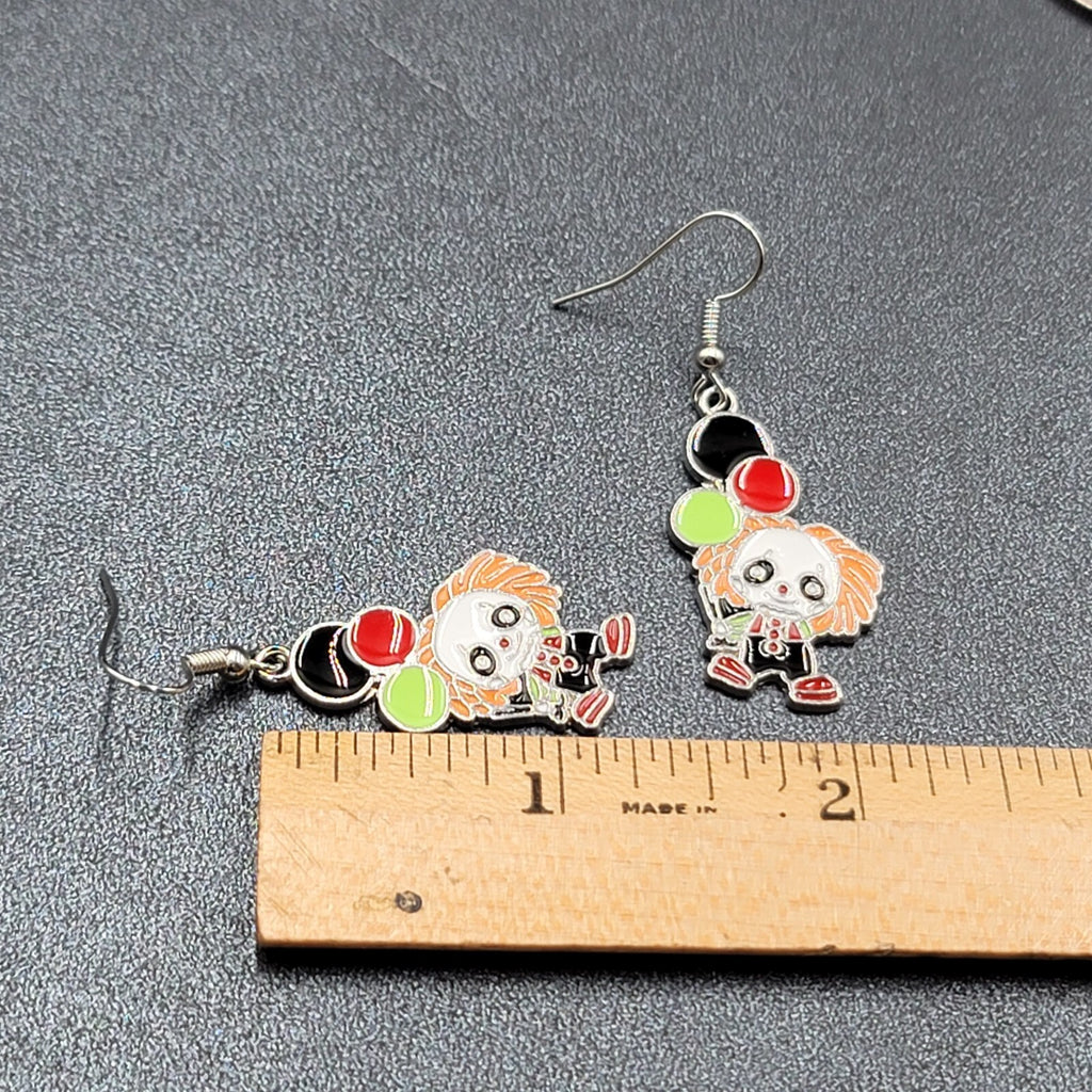 Pennywise Clown Pierced Earrings Enamel IT Horror Movie Dangle 1.25" FS