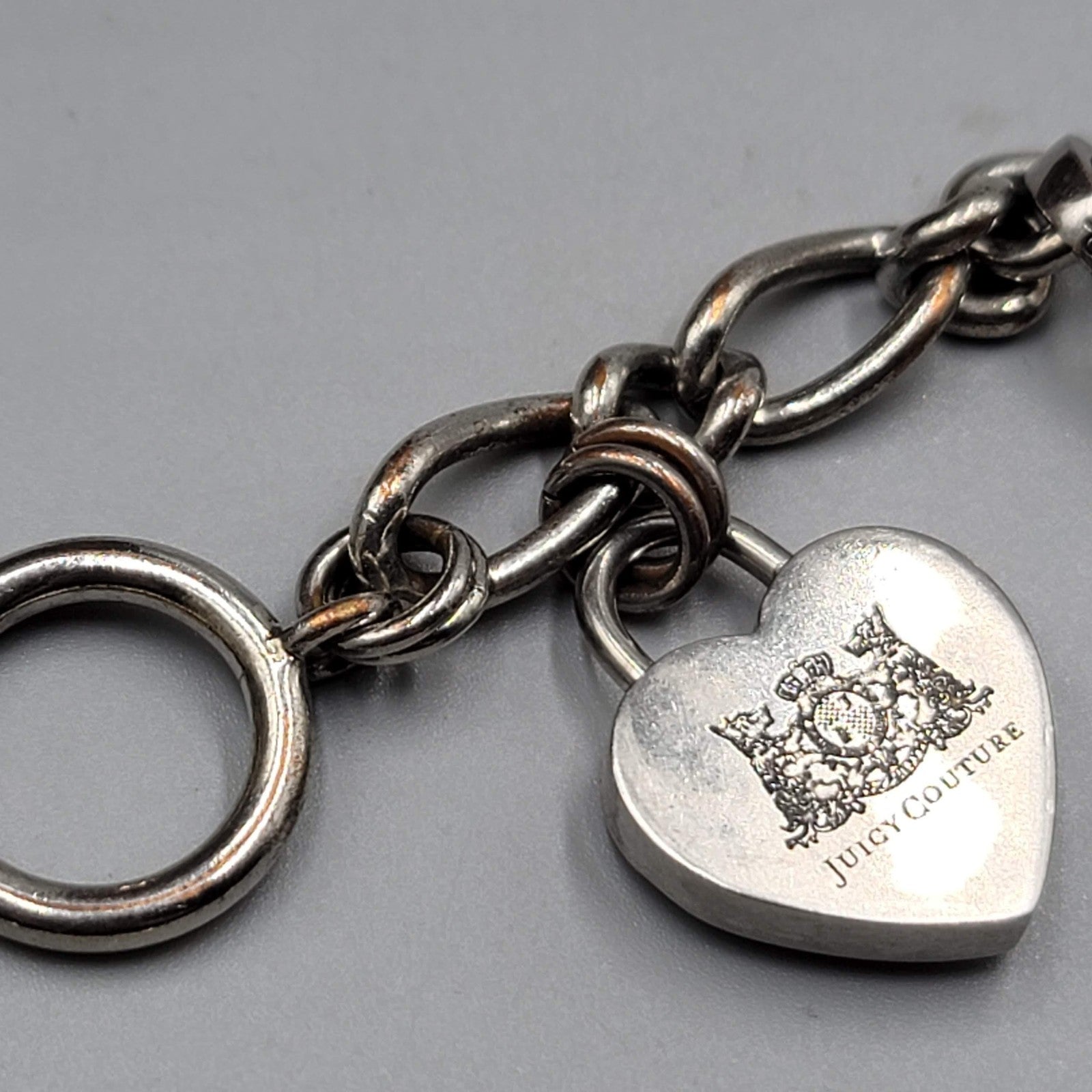 Juicy Couture Charm Bracelet Silver Tone Heart Lock Sneaker Glasses Cocktail 6"