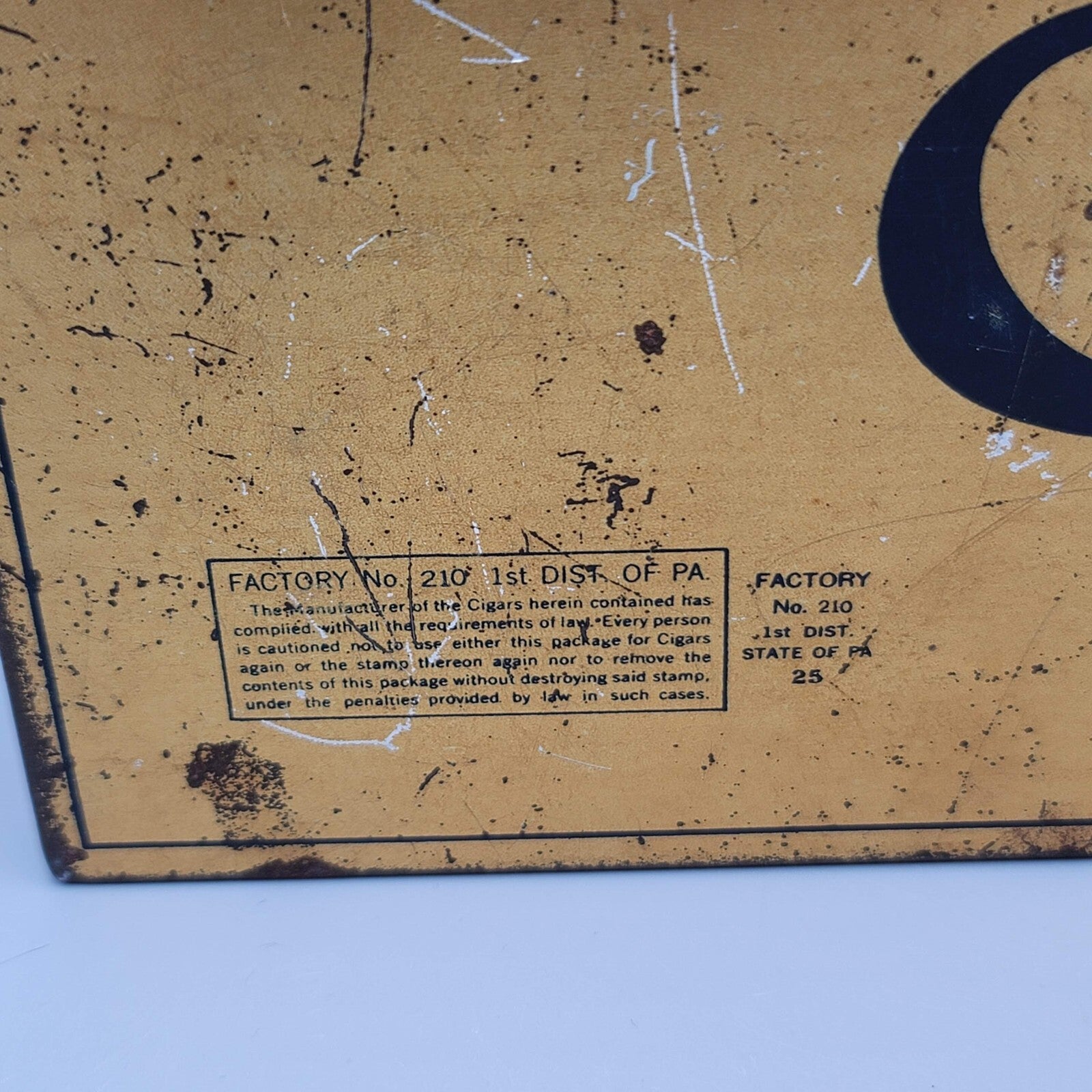 Vintage Cinco Eisenlohrs Cigar Hinged Tobacco Tin 5x8" Tax Stamp