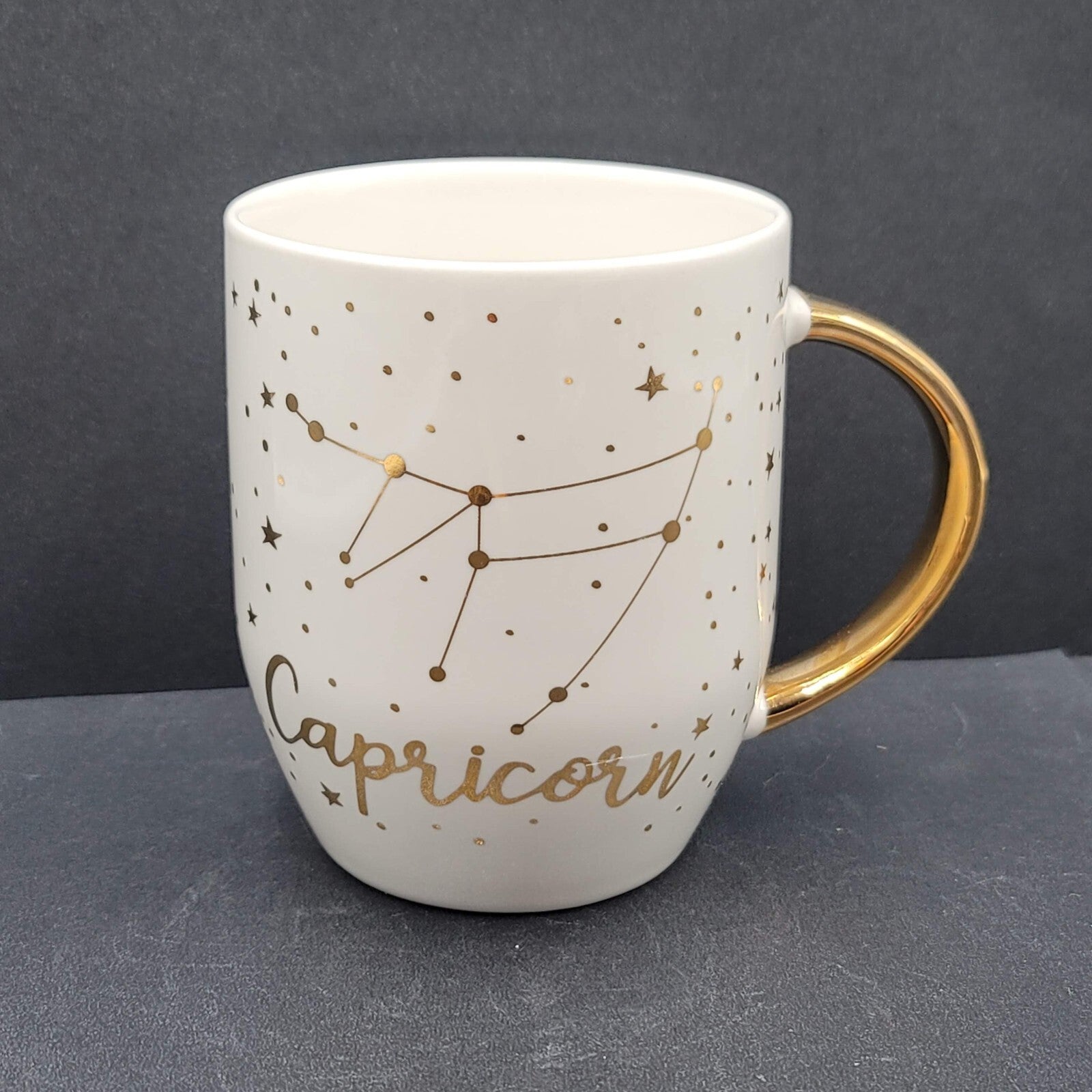 Capricorn Horoscope Stars Zodiac Porcelain Coffee Mug White Gold