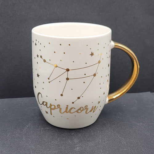 Capricorn Horoscope Stars Zodiac Porcelain Coffee Mug White Gold