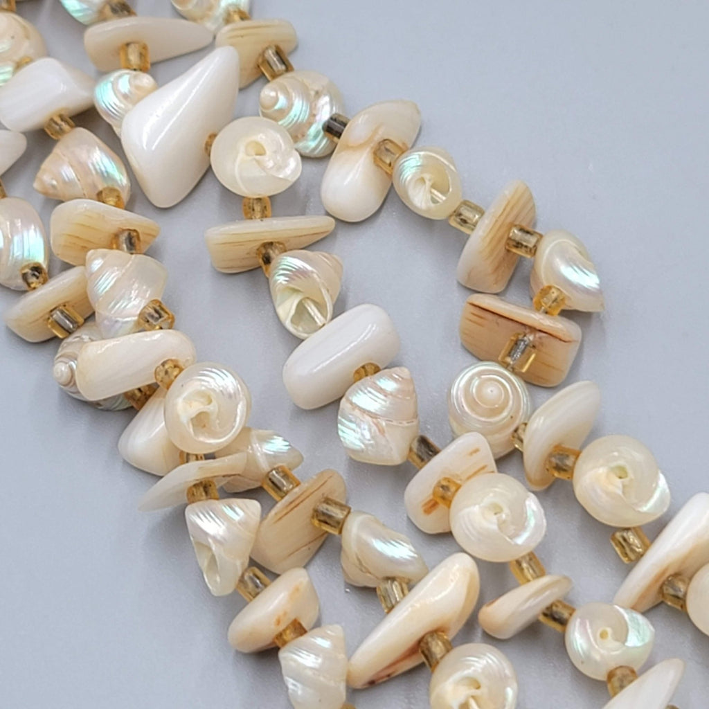 Vintage Real Shell Bead 4 Strand Necklace Estate Costume Jewelry 16" 18"20"22"