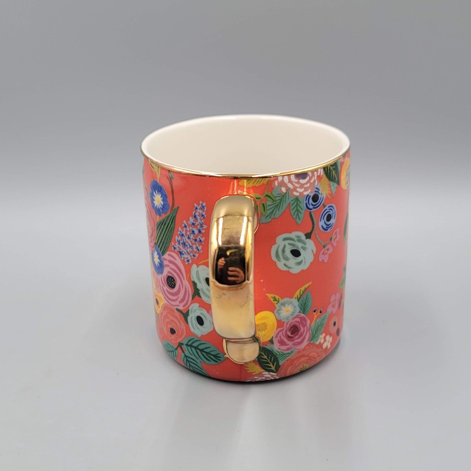 Rifle Paper Co Anthropologie Letter N Floral Mug Gold Handle Monogram Coffee Cup