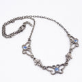 Silver tone Chain Butterfly Necklace Blue Rhinestone Accents Collar  14" - 16"
