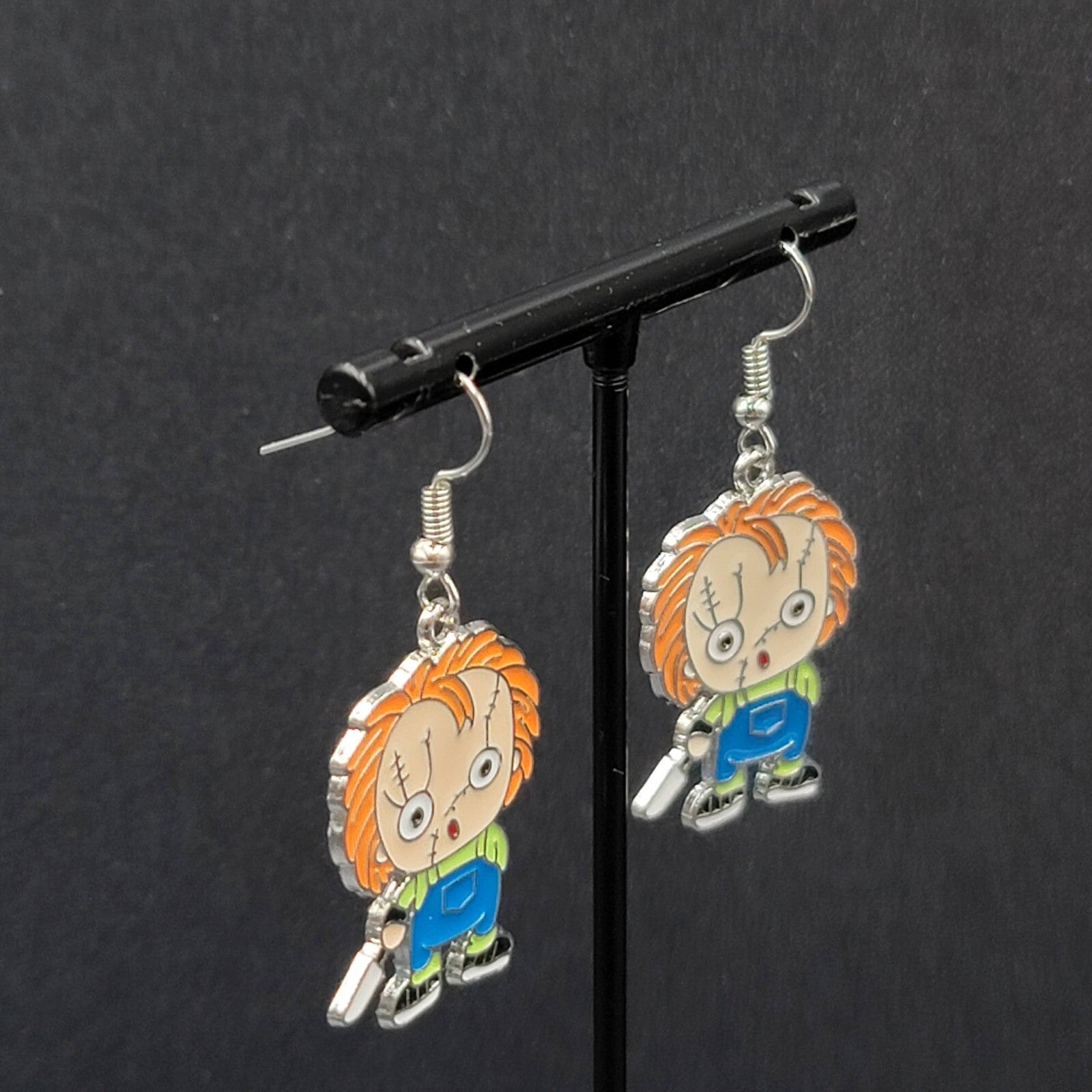 Chuckie Pierced Earrings Enamel Childs Play Horror Movie Dangle 1.25" 