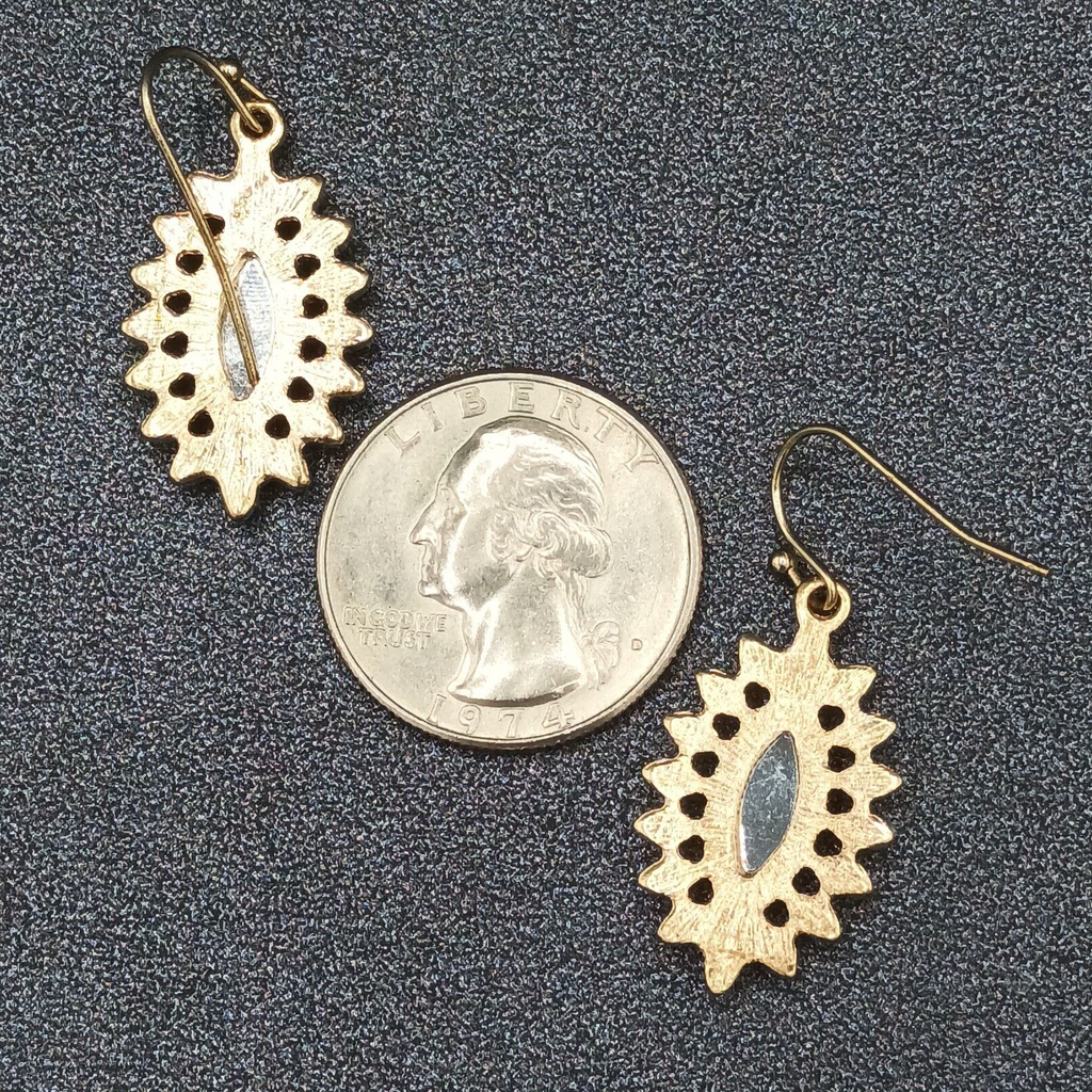 Pierced Earrings Gold tone Acrylic Center Crystal Studded Dangle 1"