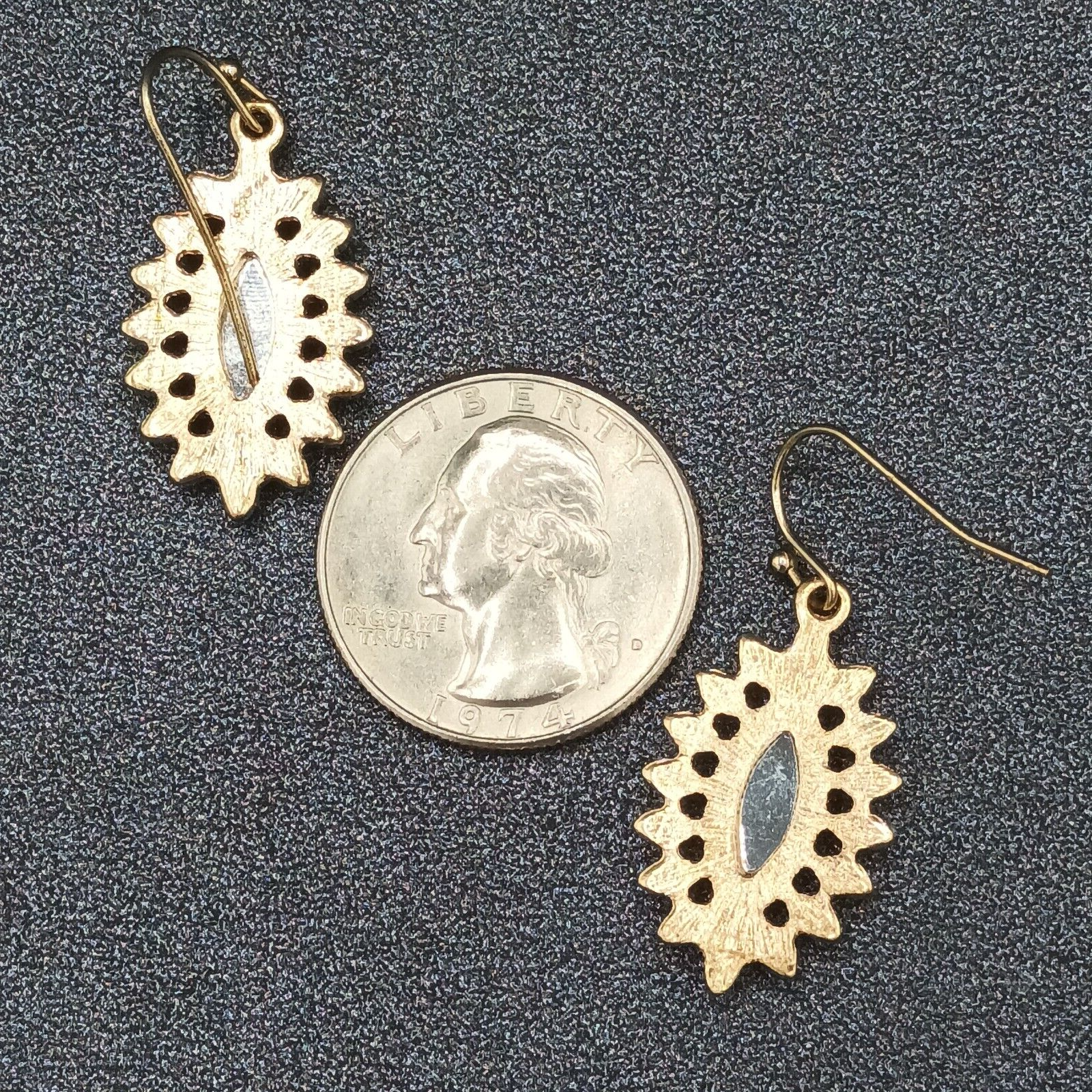 Pierced Earrings Gold tone Acrylic Center Crystal Studded Dangle 1"