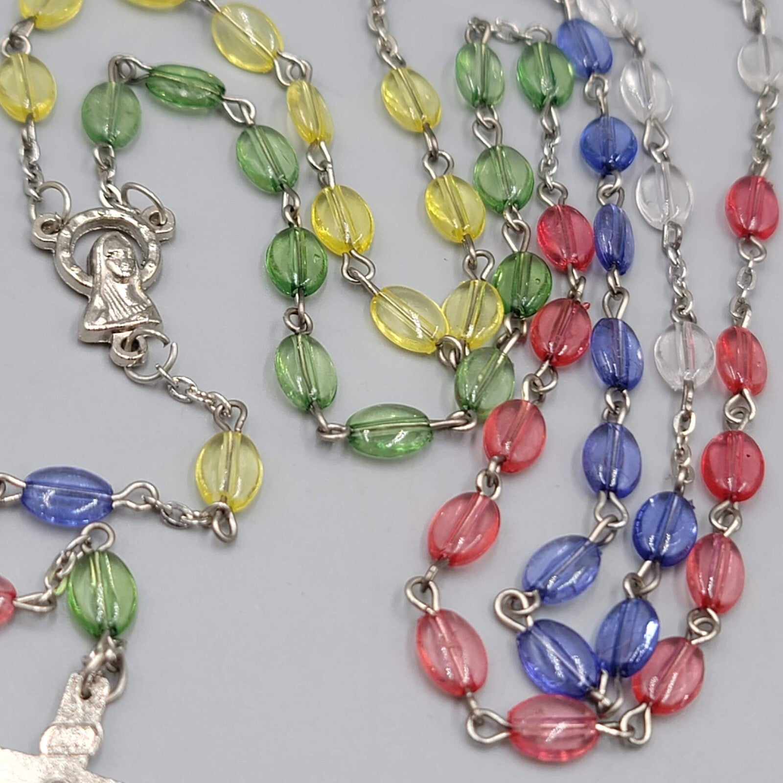Catholic Rosary Crucifix Multicolor Translucent Plastic Beads Silvertone