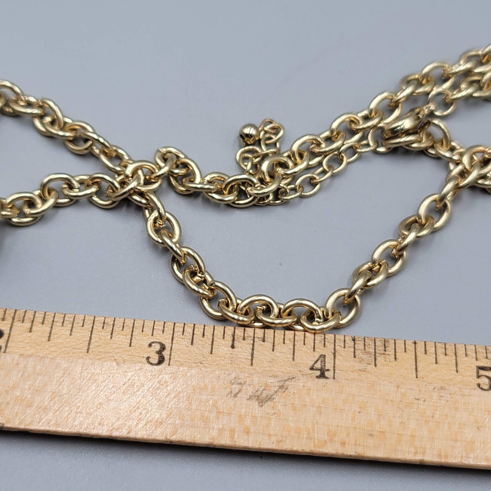 Long Crystal Bead Necklace Triple Strand Gold tone Chain 36"-38"