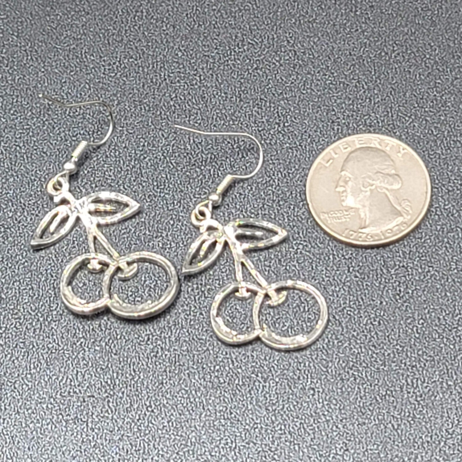 Cherry Pierced Earrings Cherries Silver tone Dangle 1 3/8"
