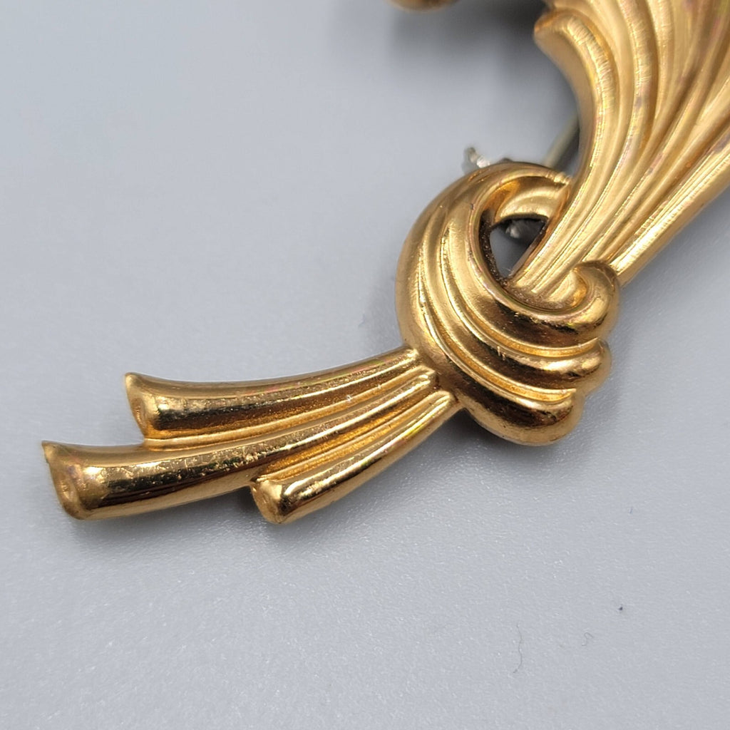 Vintage Flower Brooch Embossed Gold Tone Metal 3 3/8""