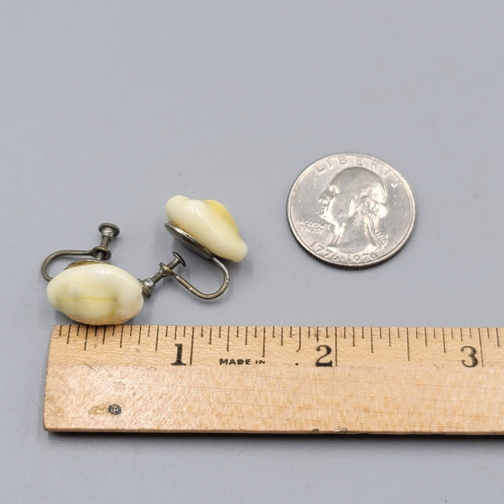 Vintage Cowrie Shell Clip on Earrings Studs 5/8"