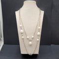 Vtg White Carved Bead Necklace Sarah Cov Summer Flirt Chain Silver tone Set of 2