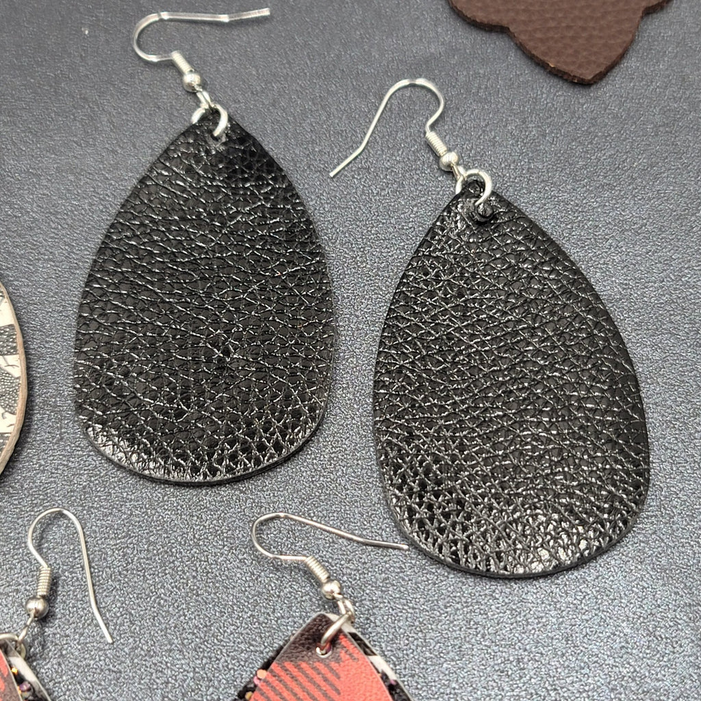 Lot of 9 Pierced Earrings Teardrop Dangle Multicolor Faux Leather Felt Denim