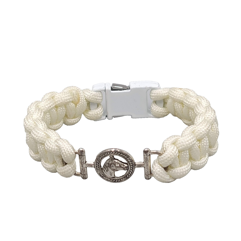 Knotology Paracord Bracelet White Braided Horse Charm Equestrian 7 in