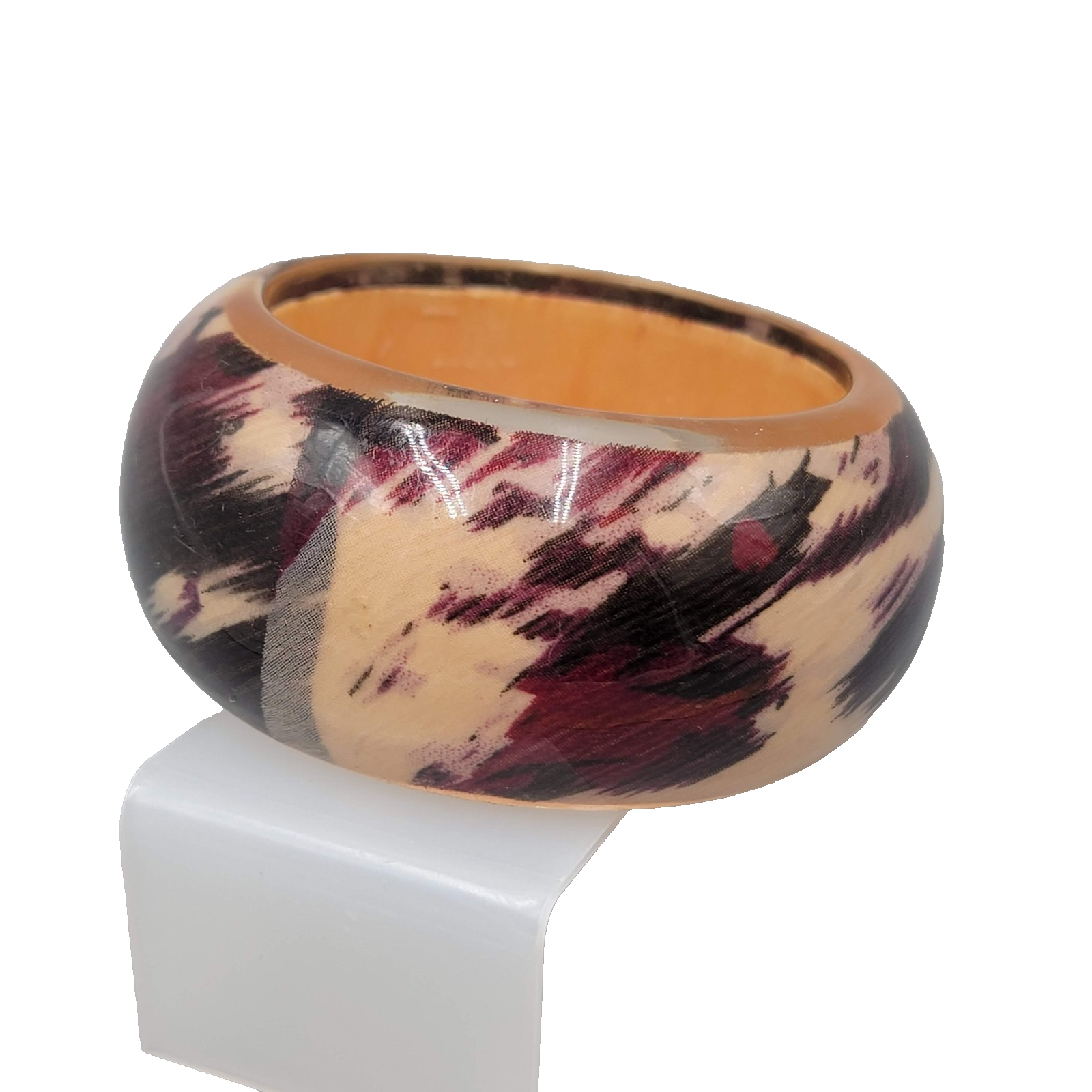 Large Statement Bangle Bracelet Tan Purples 7 in and 2 in wide