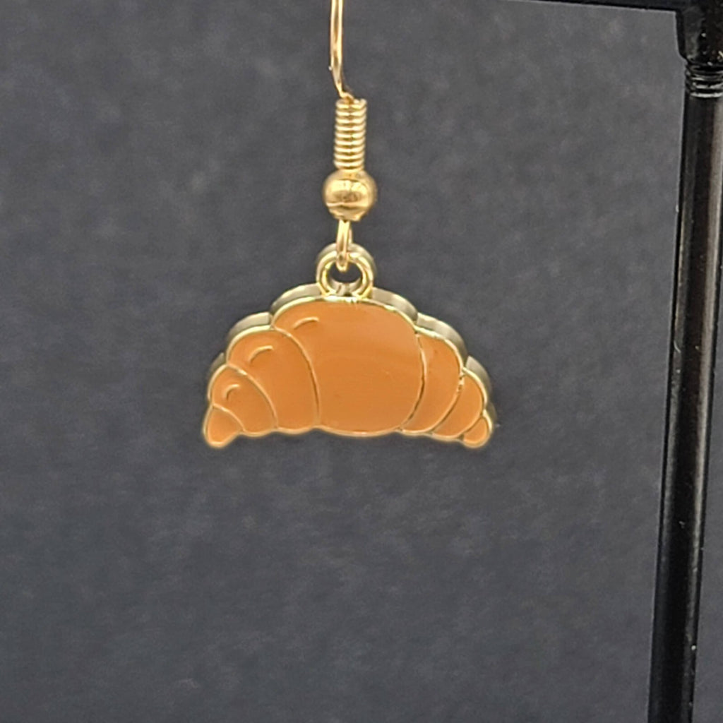 Croissant Bread Pierced Earrings Gold tone Dangle New 1/2"