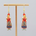 Vintage Pierced Earrings Russian Folk Dress Lady Woman Figure Dangle 2"