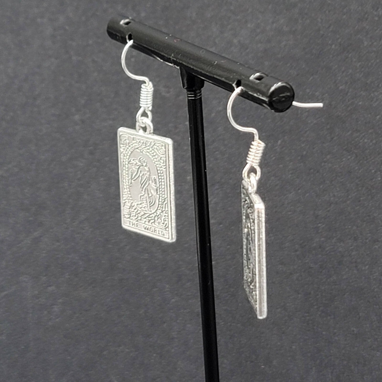 The WORLD Tarot Card Pierced Earrings Silver tone 1"