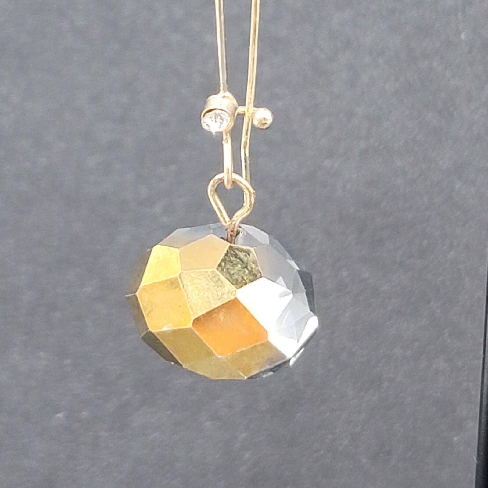 Pierced Earrings Gold tone faceted Glass Bead Smokey Gray Dangle 2"