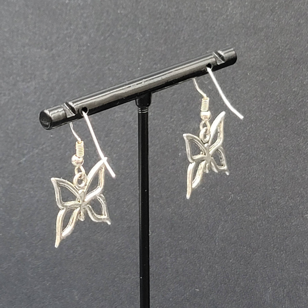 Pierced Earrings Silver tone Butterfly Dangle 5/8"