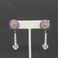 Pierced Earrings Purple Button Crystal Faceted Bead Statement Dangle 2"