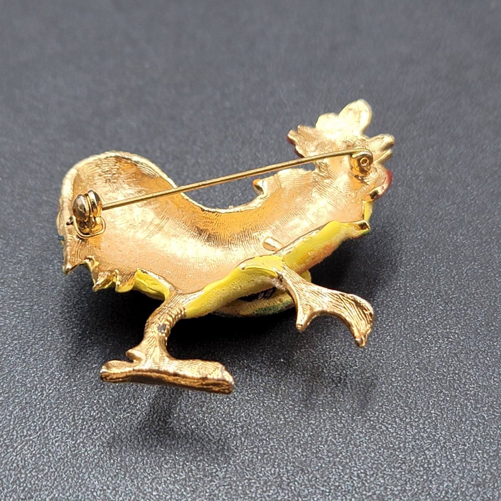 Vintage Rooster Brooch Gold tone Sugared Enamel 2.25"
