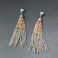 Pierced Earrings Gold and Silver tone Seed Bead Multi Strand Dangle 3.75"