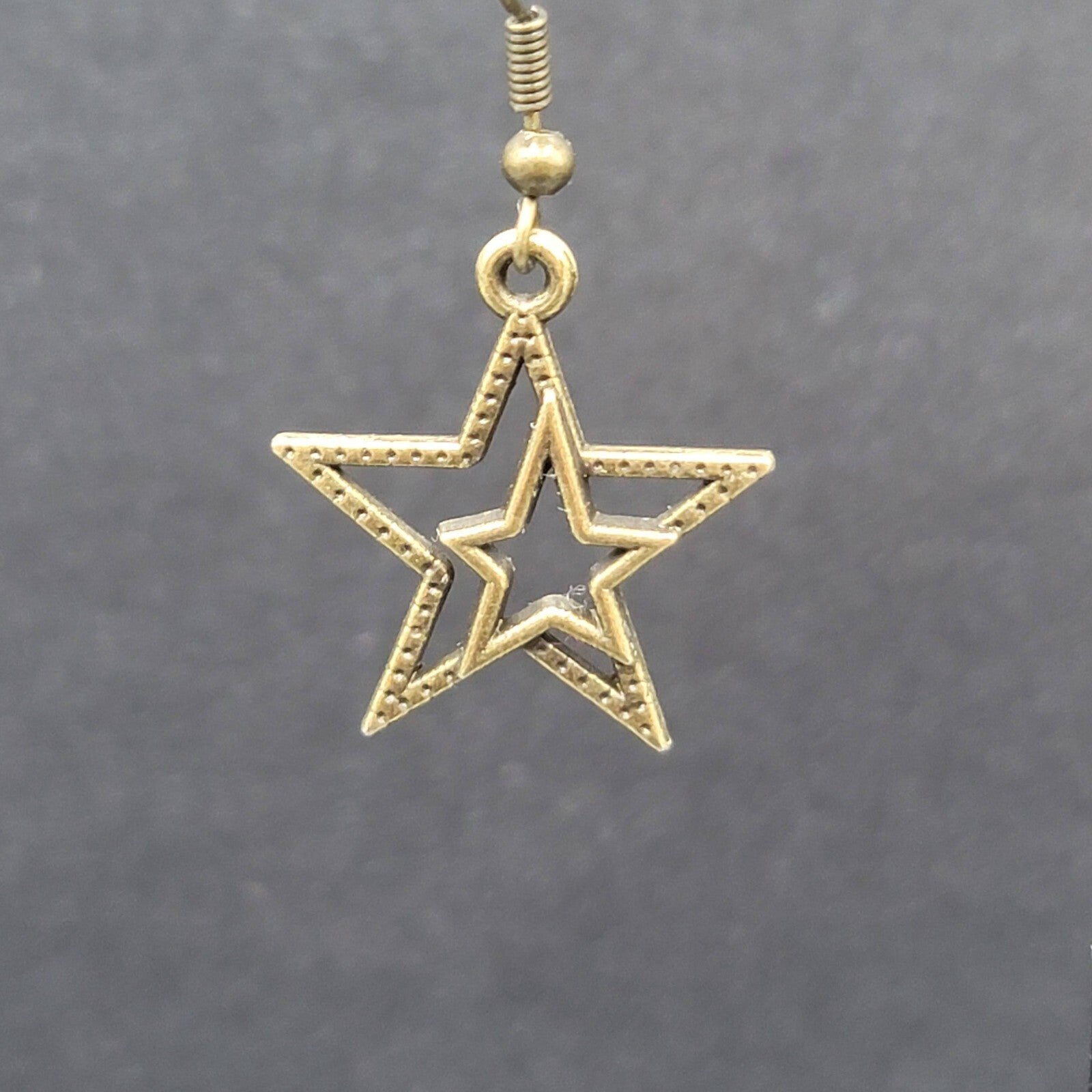 Pierced Earrings Bronze tone Double Open Star Dangle 7/8"