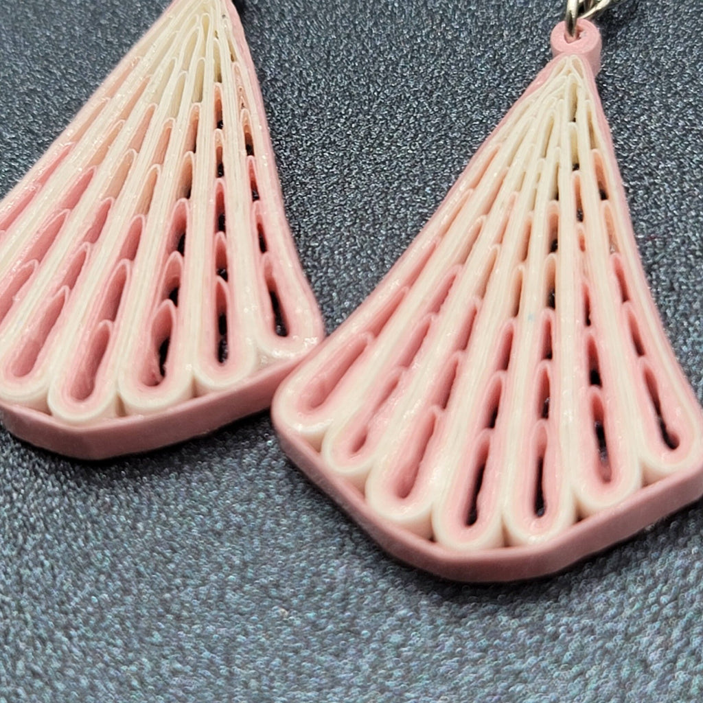 Vintage Pierced Earrings Paper Quilled Pink White Dangle Hand Made 2"