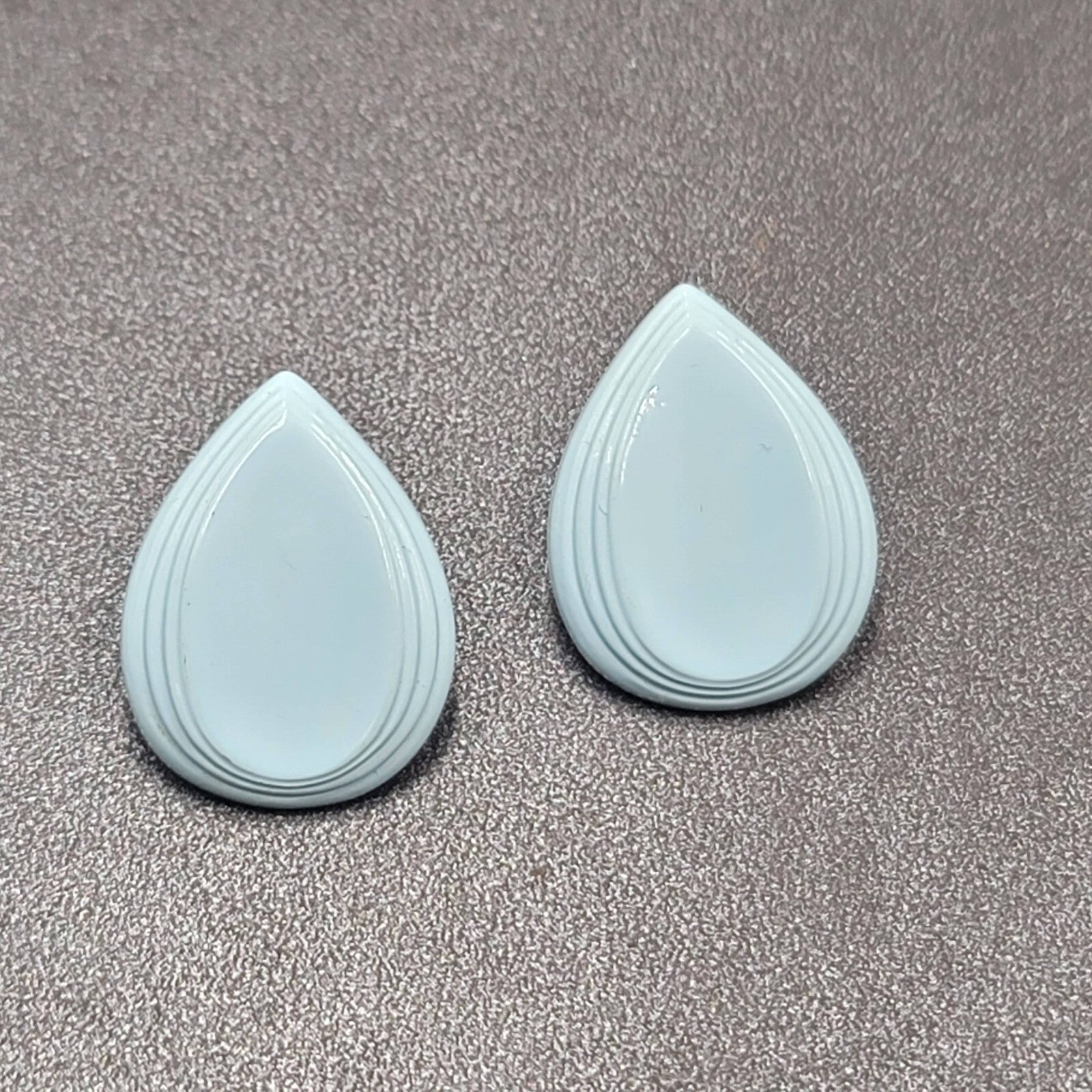 Vintage Pierced Earrings Blue Enamel over Metal Teardrop 1"