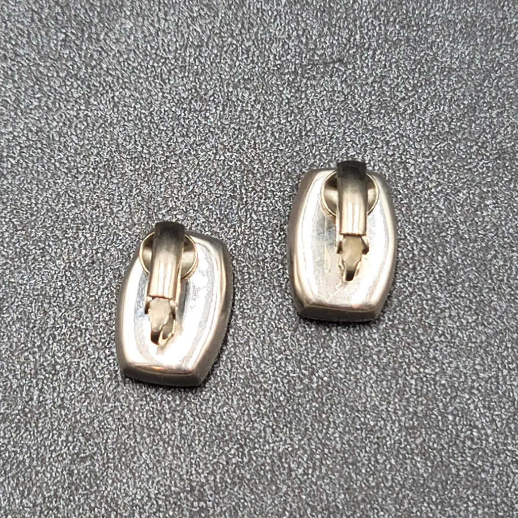 Vintage Clip on Earrings Polished Silver Plated Rectangle Studs 5/8"
