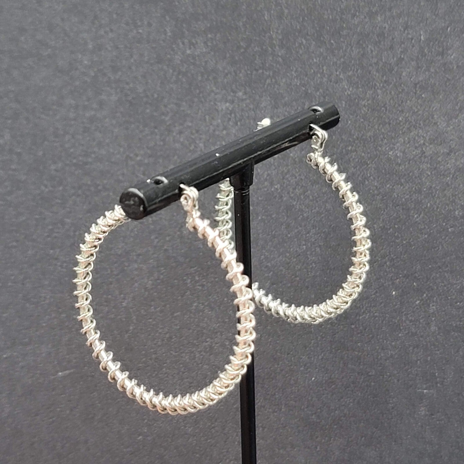Pierced Earrings Silver tone Wire Twisted Hoops 1.25"