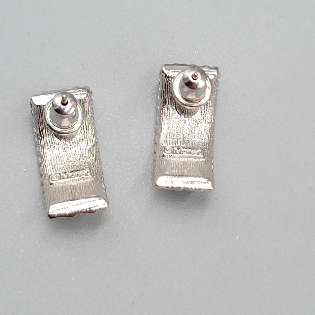 Monet Pierced Earrings Silver Plated Textured Drop 3/4"
