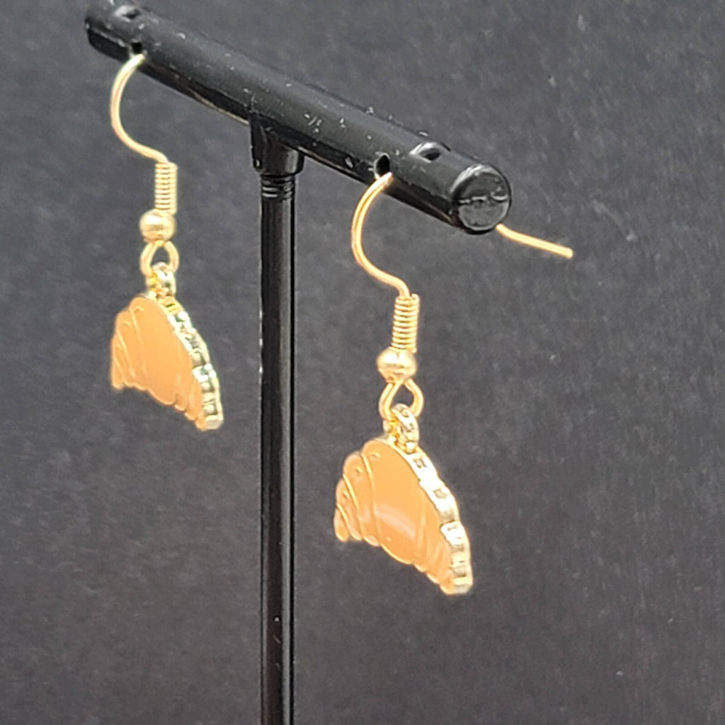 Croissant Bread Pierced Earrings Gold tone Dangle New 1/2"