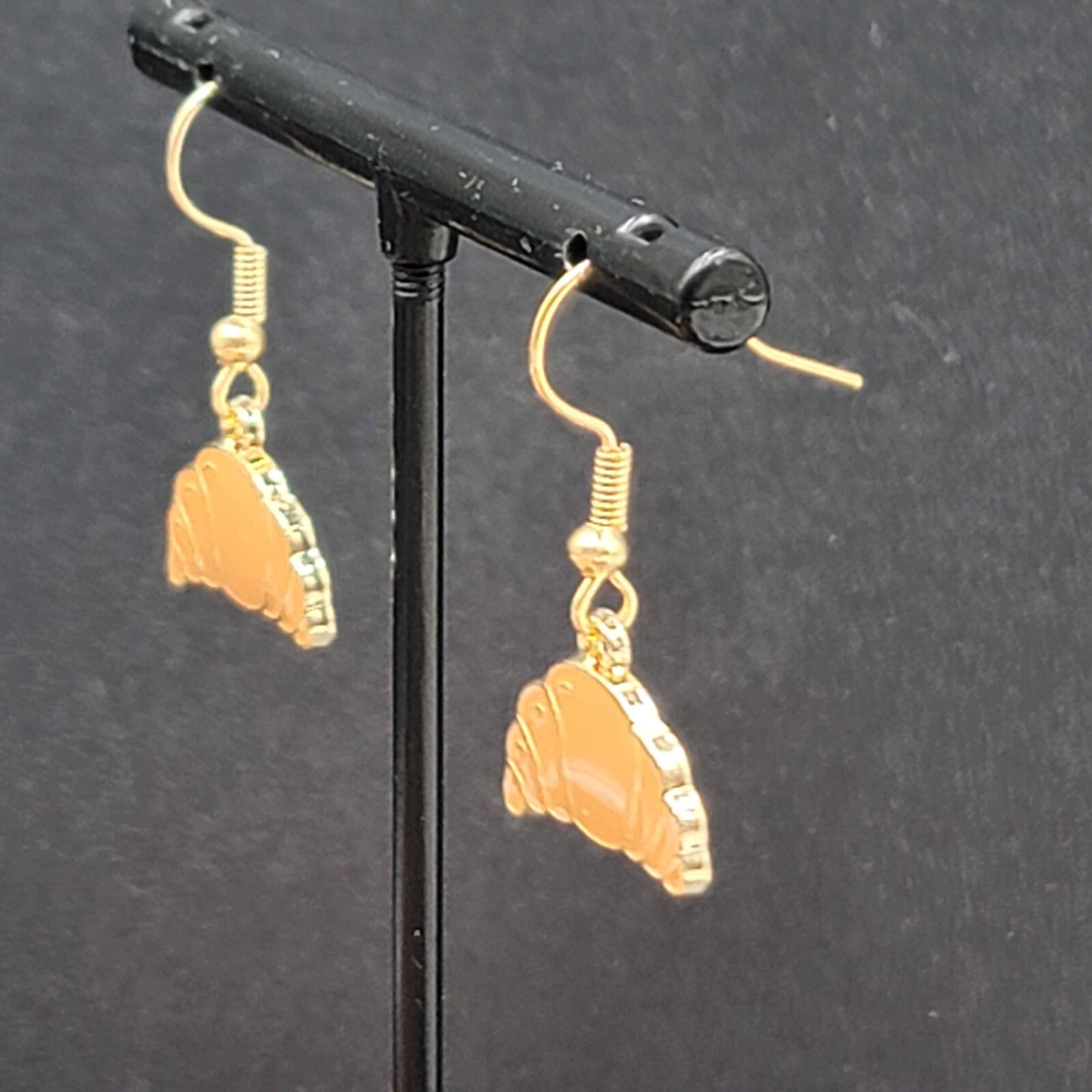 Croissant Bread Pierced Earrings Gold tone Dangle New 1/2"