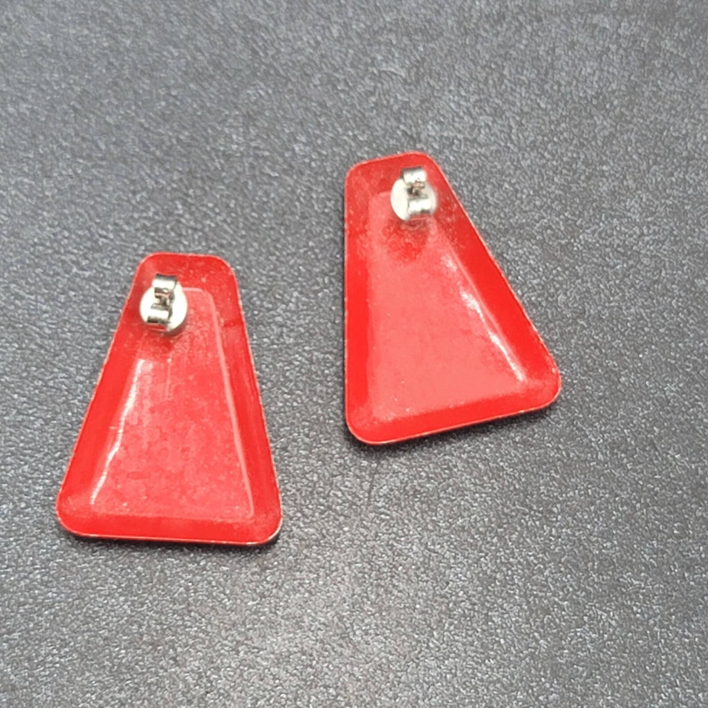 Vintage Pierced Earrings Red Enamel Drop 1.25"