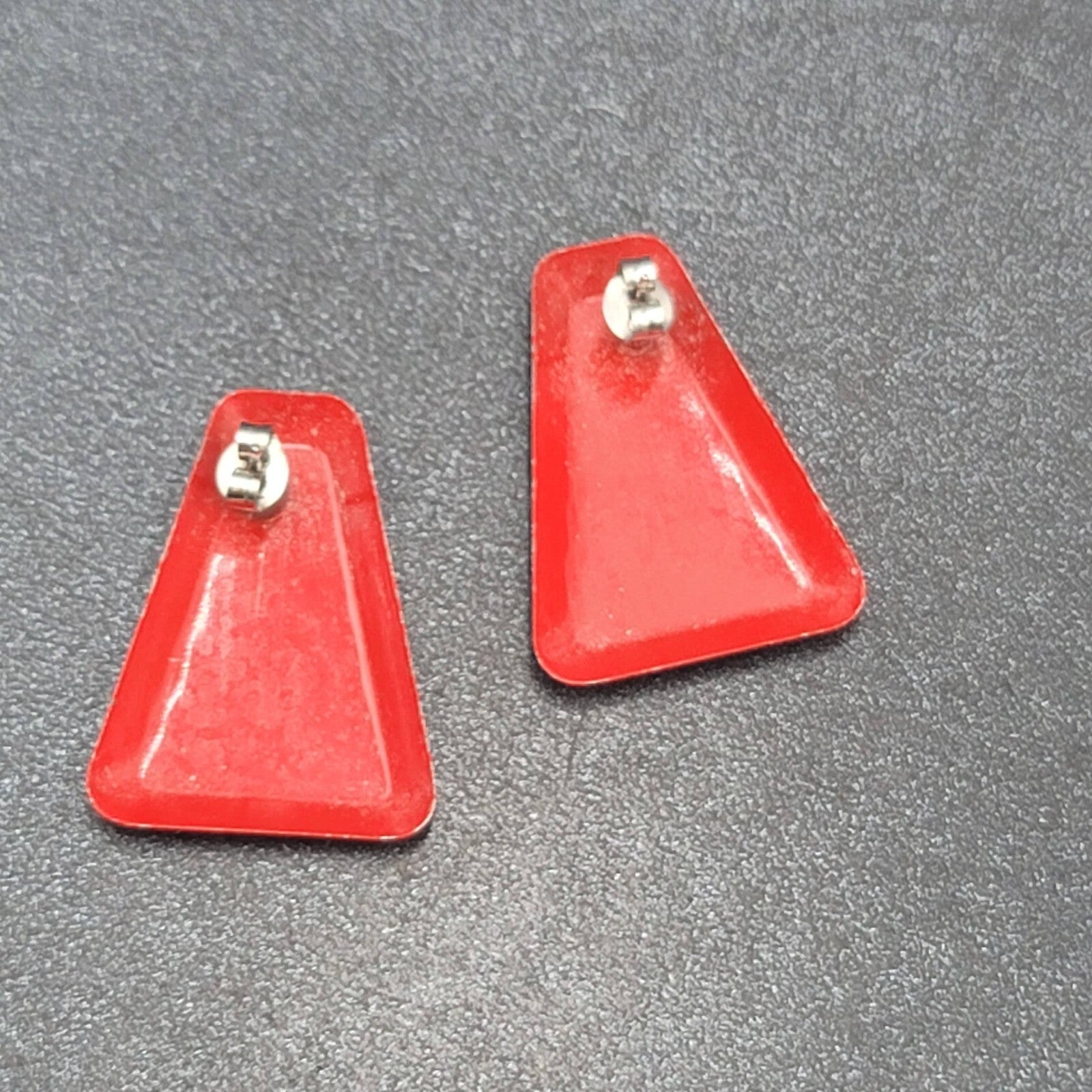 Vintage Pierced Earrings Red Enamel Drop 1.25"