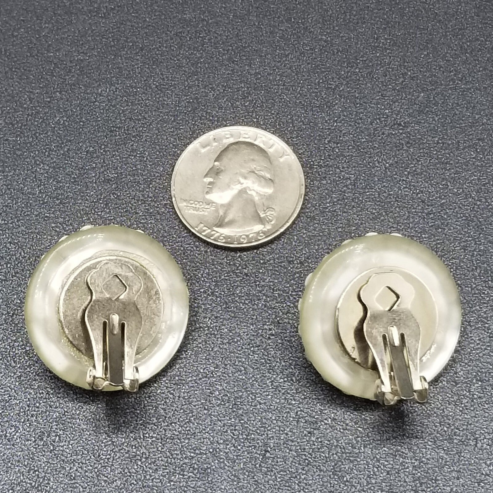 Vintage Clip on Earrings Silver tone Faceted Crystal Button Style Stud 1 1/8"