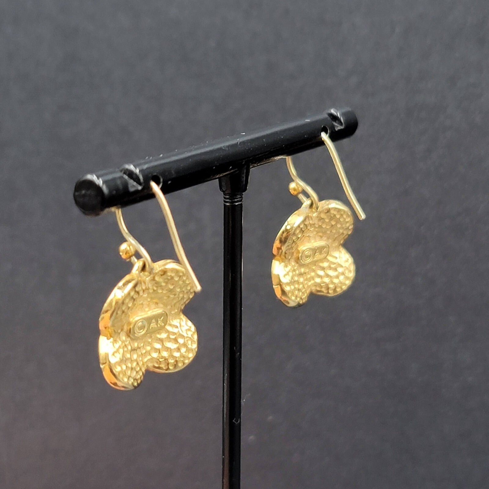 Ann Klein Pierced Earrings Gold Plated Orange Green Enamel Dangle 5/8"