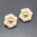 Vintage Clip on Earrings Gold tone Faux Pearl Cluster Flower 1 1/8" Lightweight