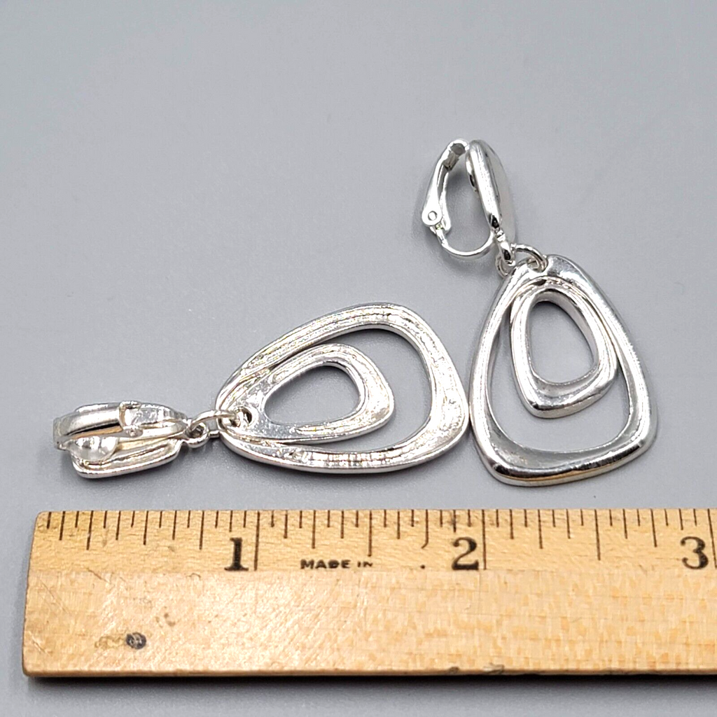 Vintage Clip on Earrings Silver tone 1 7/8"