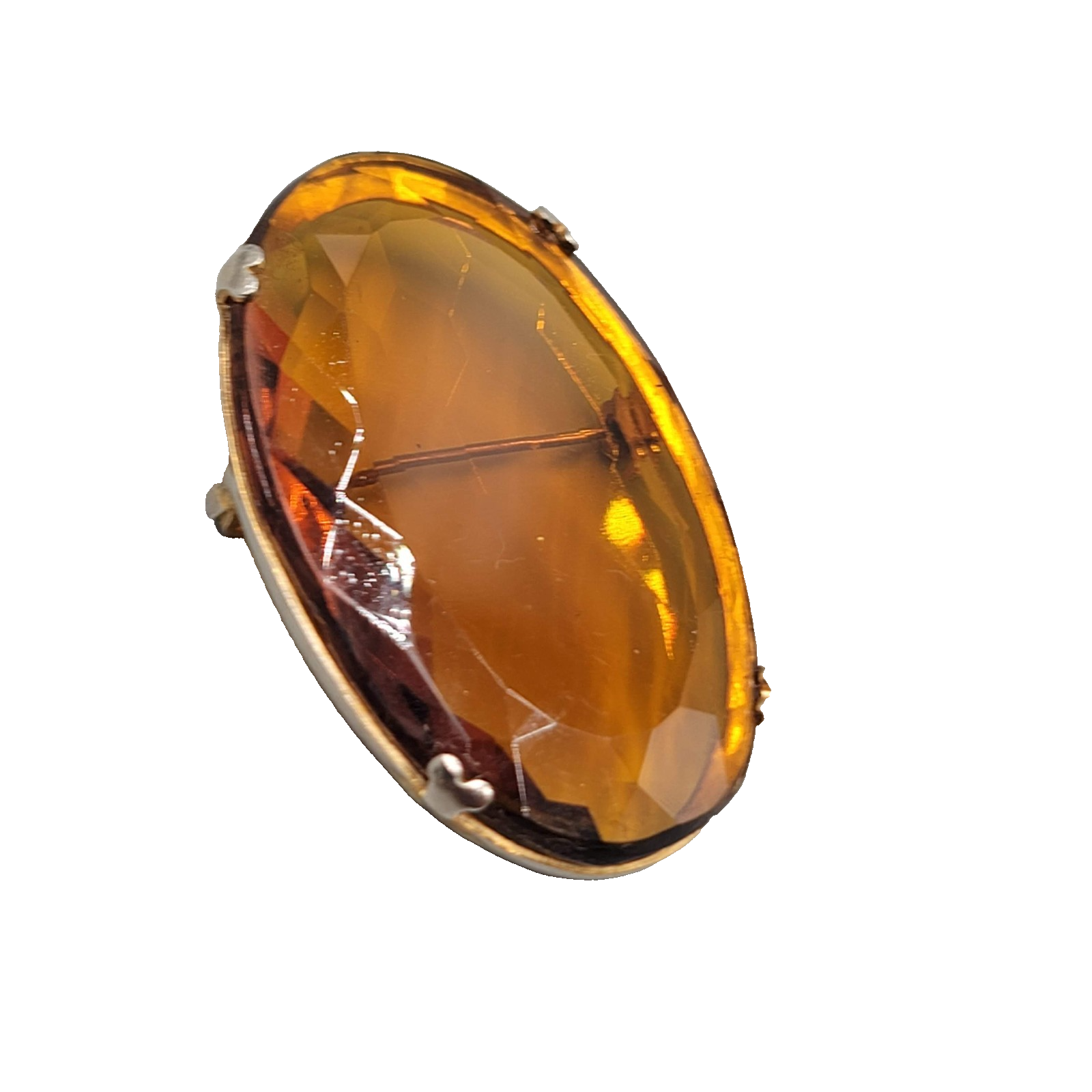 Vintage Large Topaz Yellow Orange Faceted Brooch 2" x 1.25"