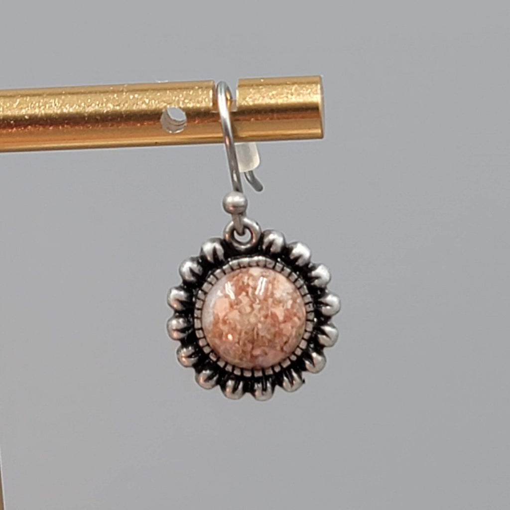 Round Stone Pierced Earrings Silver tone Dainty Dangle 1/2"
