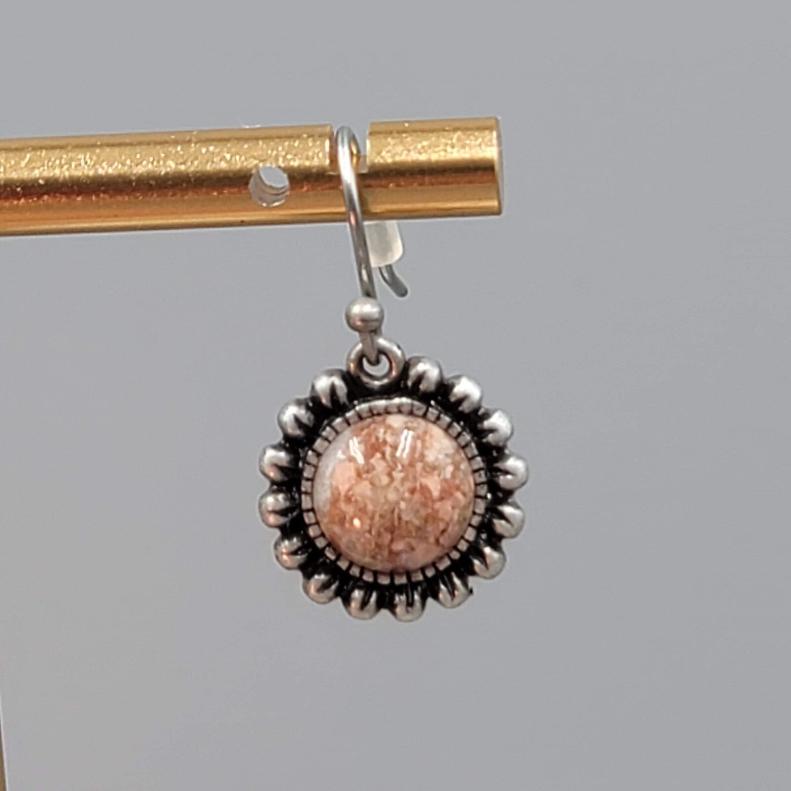 Round Stone Pierced Earrings Silver tone Dainty Dangle 1/2"