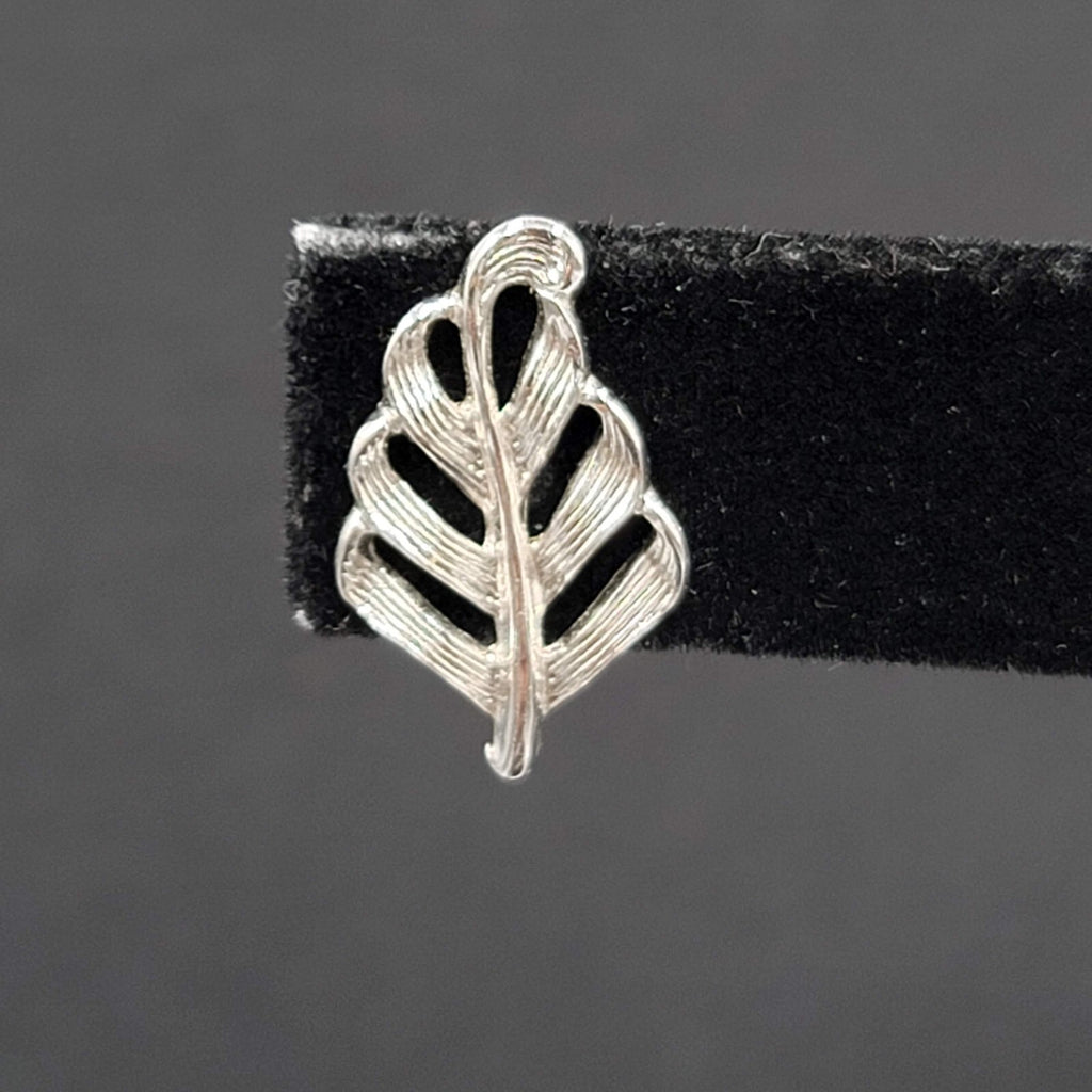 Vintage Pierced Earrings Embossed Leaf Silver Plated Studs 3/4"