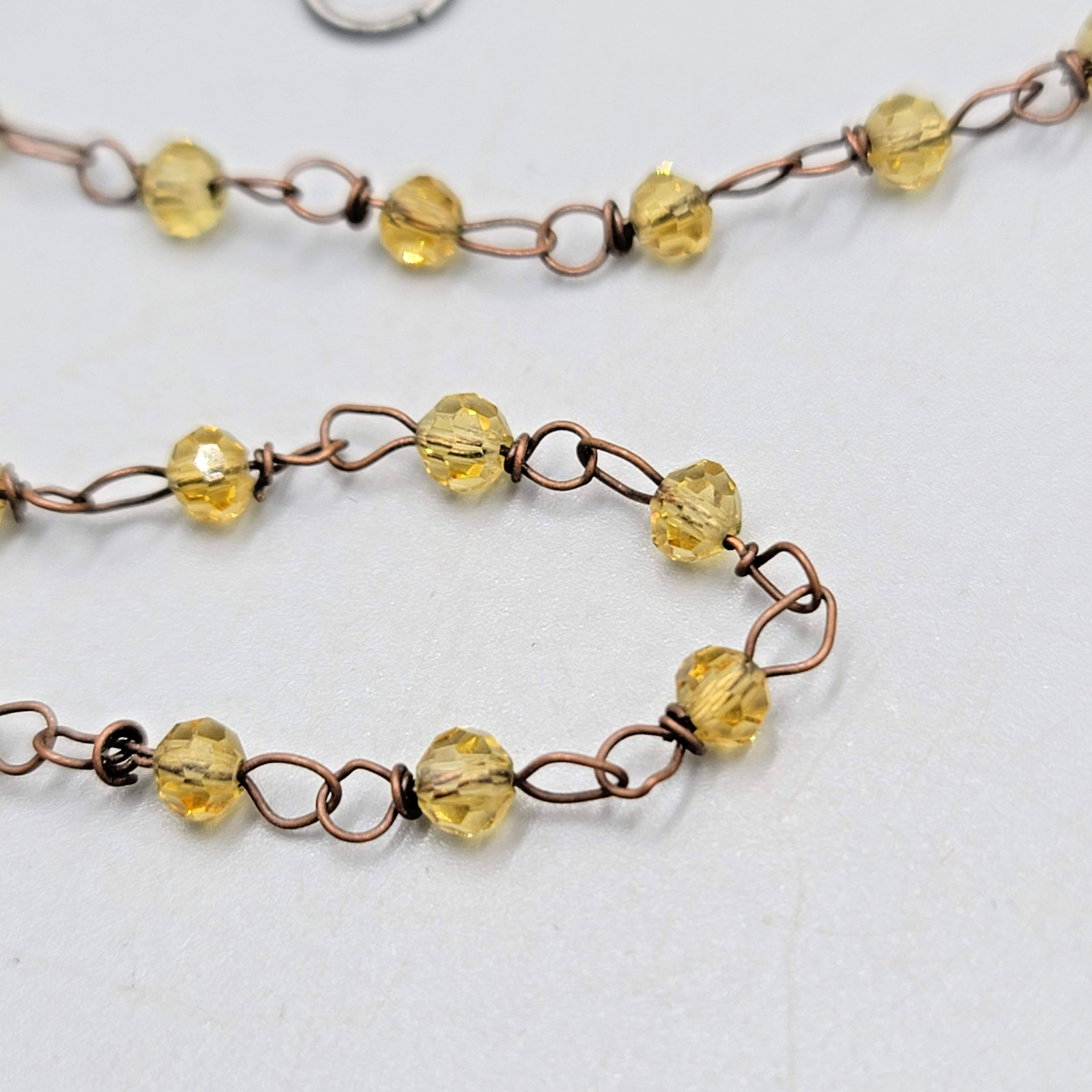 Dainty Bronze tone Chain Necklace Yellow Beads 16"