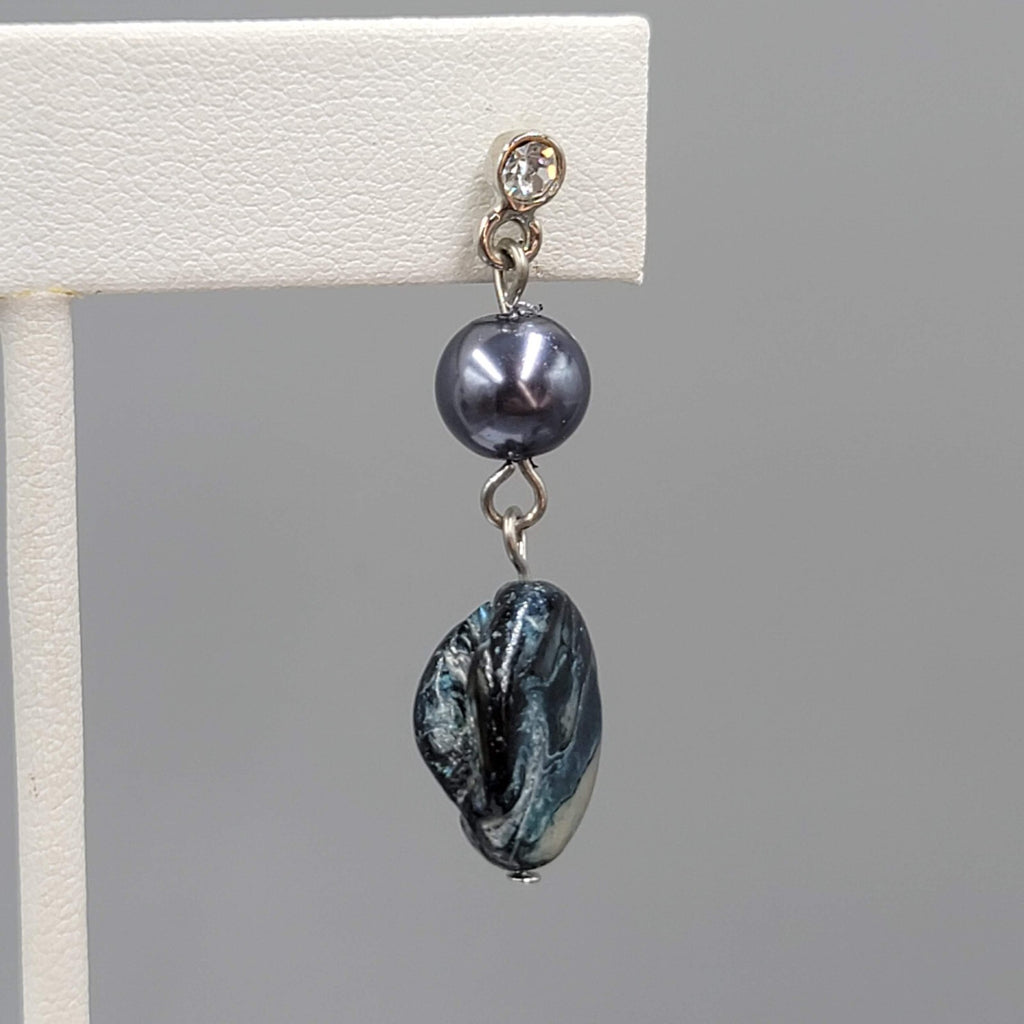 Pearl Blue Shell Pierced Earrings Silver tone Dangle 1.5"
