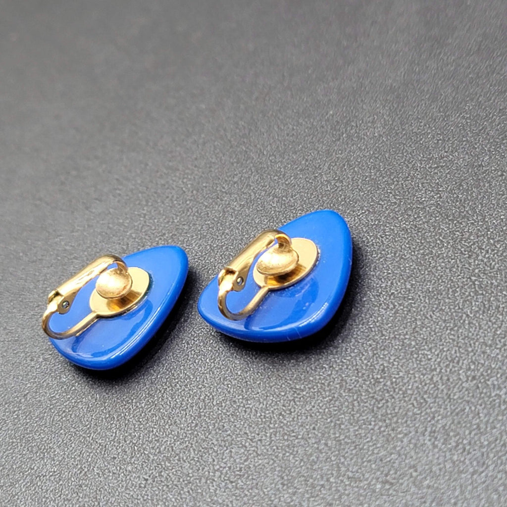 Vintage Clip on Earrings Blue Acrylic Rounded Triangles 1"