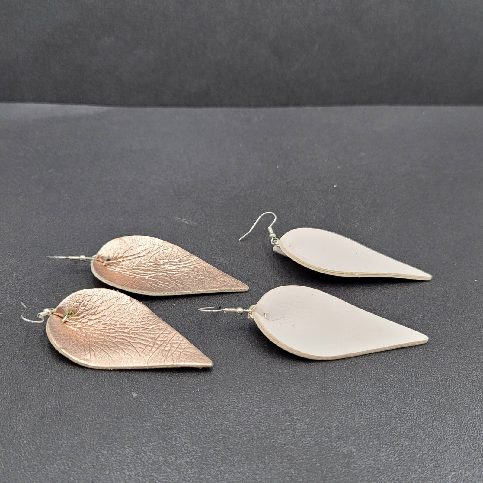 Lot of 2 Pierced Earrings Faux Leather Dangle 2.5" Silver tone